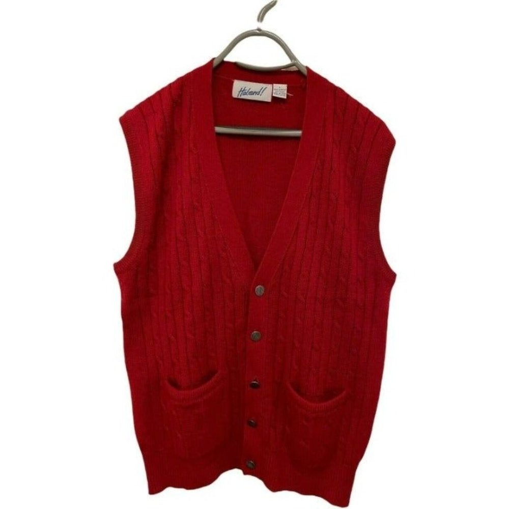 Vintage Haband Mens Sweater Vest Red M Acrylic Size Large Street‎ Wear Vest